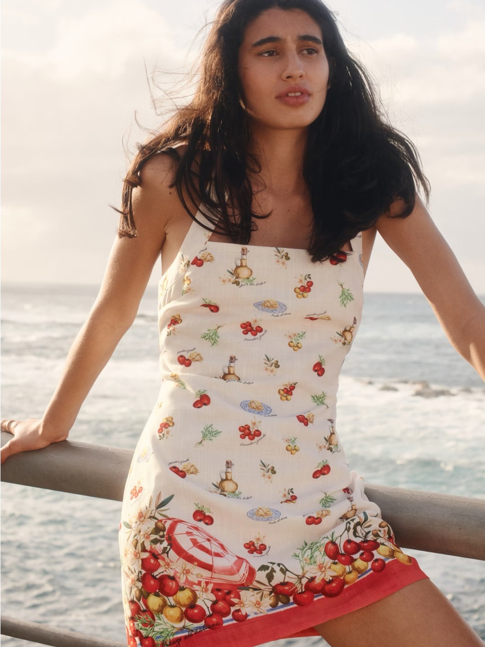 Cream Floral & Cherry Print Slip Dress